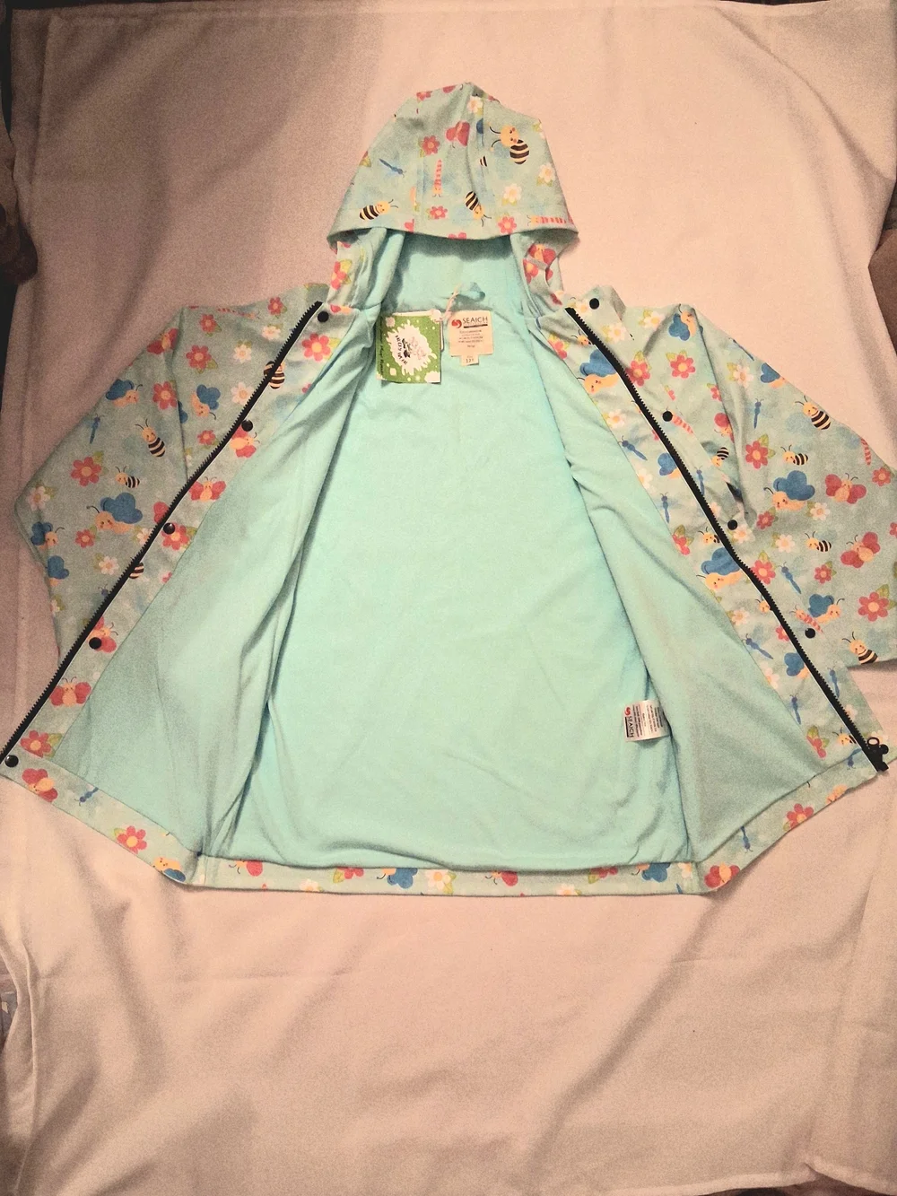 MUCKY WEAR Blue Teal Raincoat Hooded Waterproof Rain Jacket - Size 12 Kids